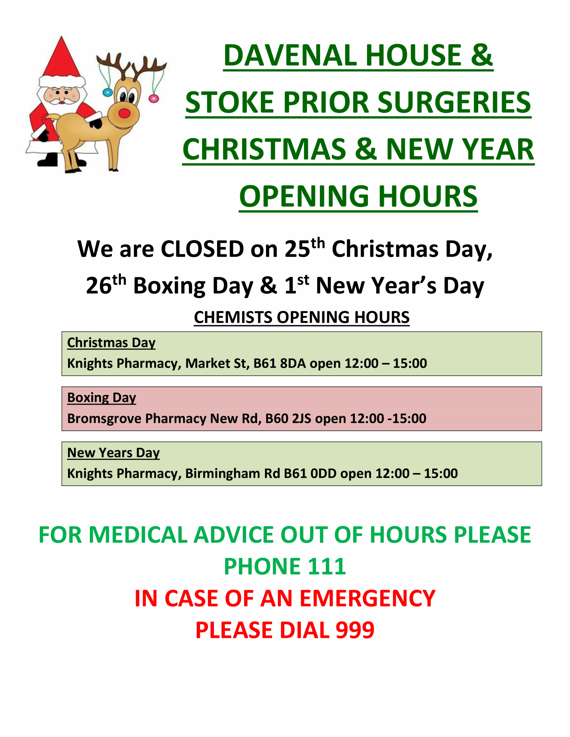 Christmas and New Year Opening Hours 2025